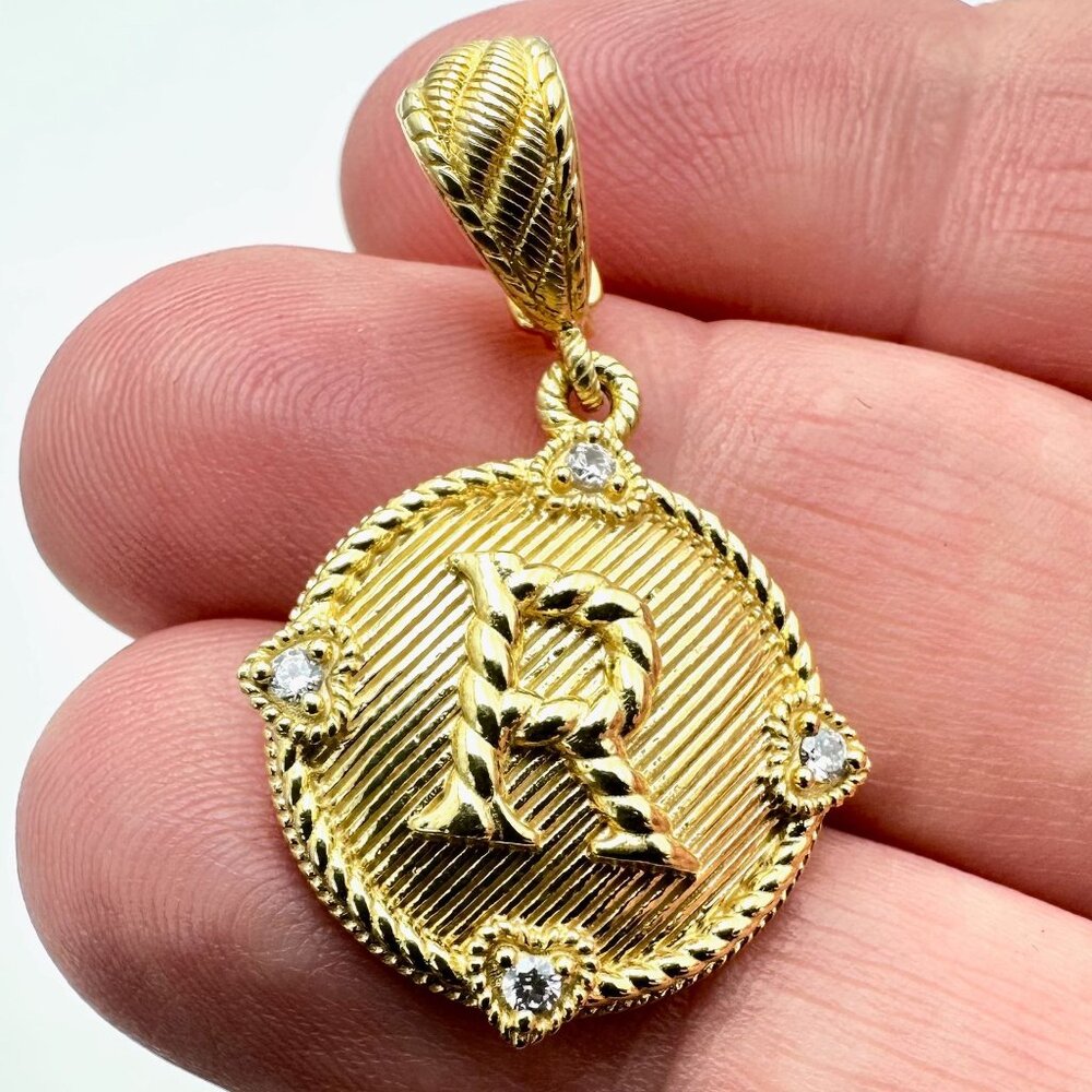 Judith Ripka Gold 'R' Pendant Necklace with Diamond Accents